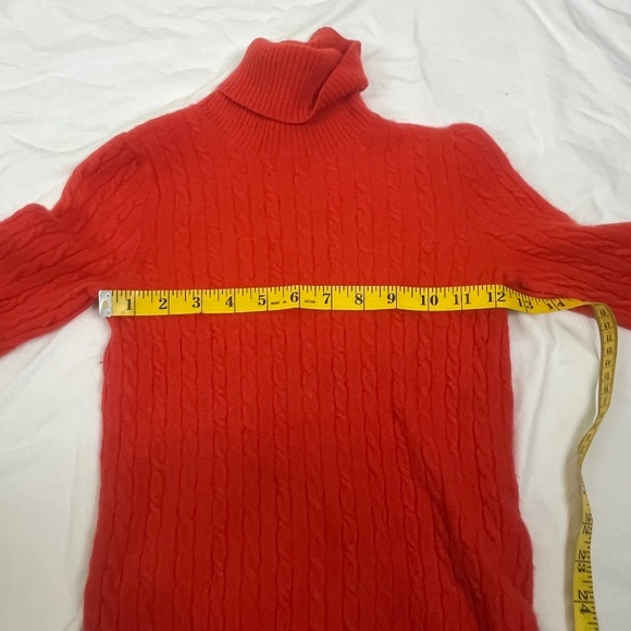 J.crew Women Turtle Neck Cable Knit Sweater Sz XS Cashmere Wool Fitted Y2K Red - Picture 9 of 10